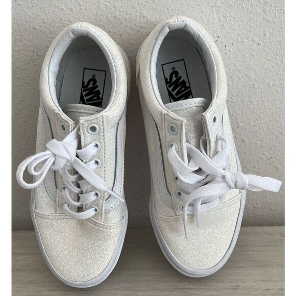 Vans old skool Kids Sz 2 Glitter White Classic Skateboard sneakers shoes SIB - Picture 5 of 11